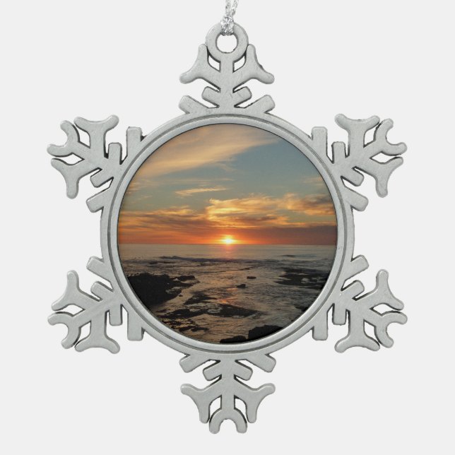 San Diego Sunset II California Seascape Schneeflocken Zinn-Ornament (Vorderseite)