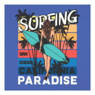 San Diego Surfen Vintage Fotodruck