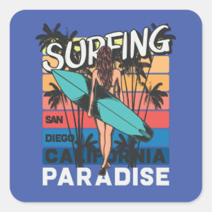 San Diego Surfen Vintage Quadratischer Aufkleber