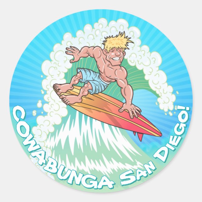 San Diego Surfer Runder Aufkleber (Vorderseite)