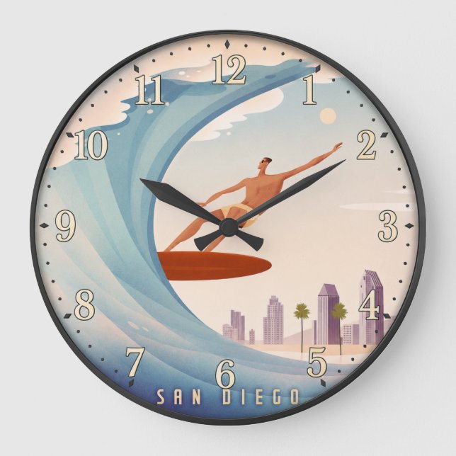 San Diego Surfing  Große Wanduhr (Vorderseite)