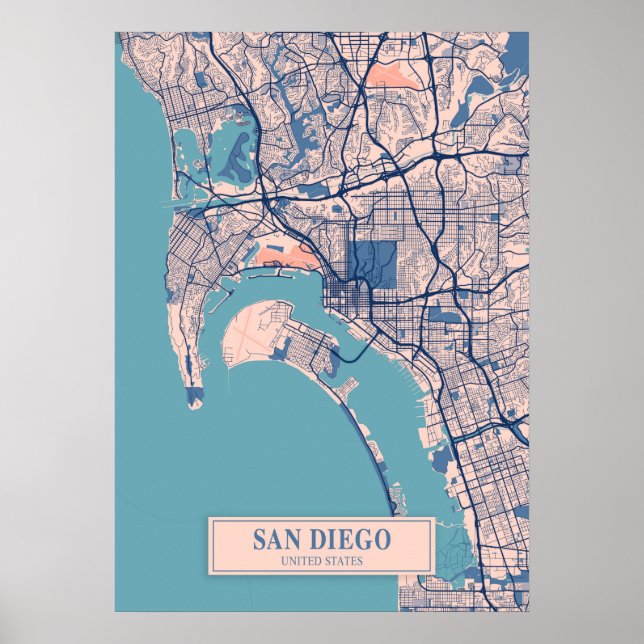 San Diego - Vereinigte Staaten - Breezy City Map Poster (Vorne)