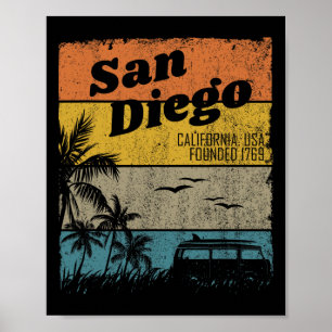 San Diego Vintage Kalifornien Beach Surfing Retro Poster
