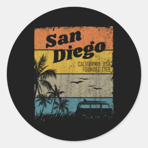 San Diego Vintage Kalifornien Beach Surfing Retro Runder Aufkleber
