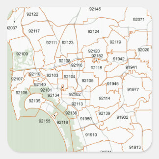 San Diego Zip Code Karte Quadratischer Aufkleber