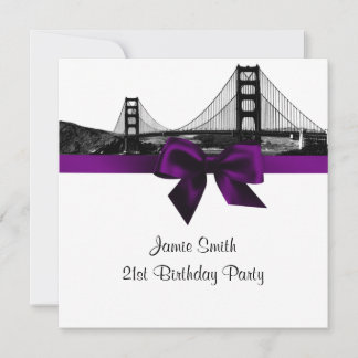 San Fran Skyline Etched BW Lila SQ Geburtstag Einladung