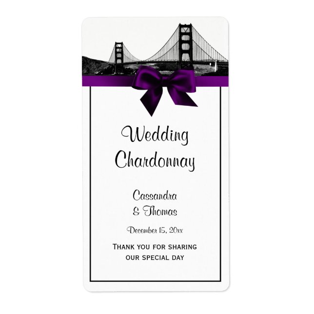 San Fran Skyline Etched BW Lila Wine Label (Vorne)