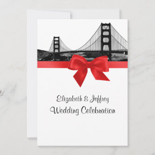 San Fran Skyline Etched BW Red Wedding Einladung