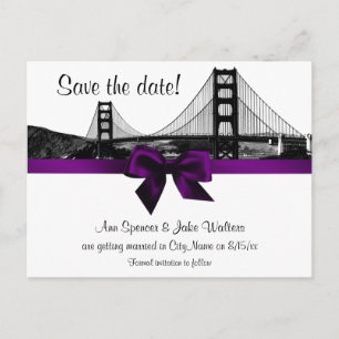 San Fran Skyline Etched BW Save the Date Lila Ankündigungspostkarte