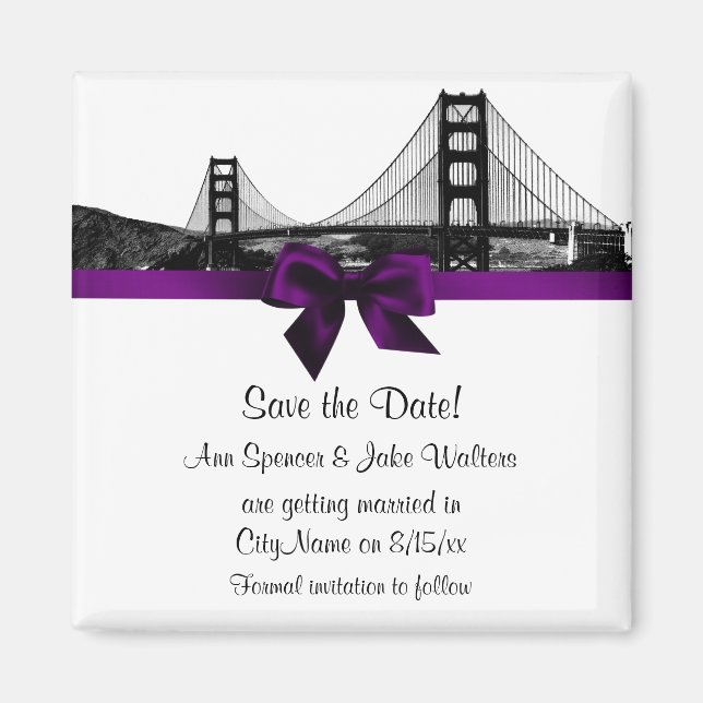 San Fran Skyline Etched BW Save the Date Lila Magnet (Vorne)