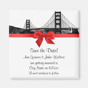 San Fran Skyline Etched BW Save the Date rot Magnet