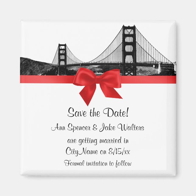 San Fran Skyline Etched BW Save the Date rot Magnet (Vorne)