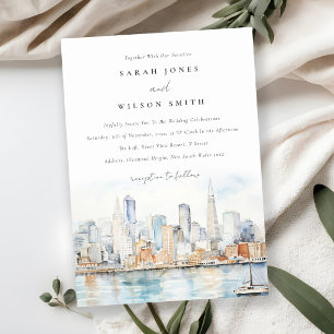 San Francisco Aquarell-Landschaft-Hochzeit Einladung