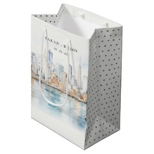 San Francisco Aquarell-Landschaft-Hochzeit Mittlere Geschenktüte