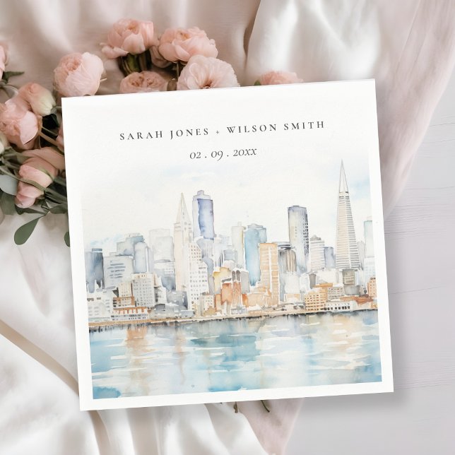 San Francisco Aquarell-Landschaft-Hochzeit Serviette (Von Creator hochgeladen)