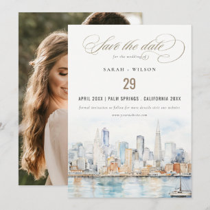 San Francisco Aquarell-Landschaftsfoto-Hochzeit Save The Date