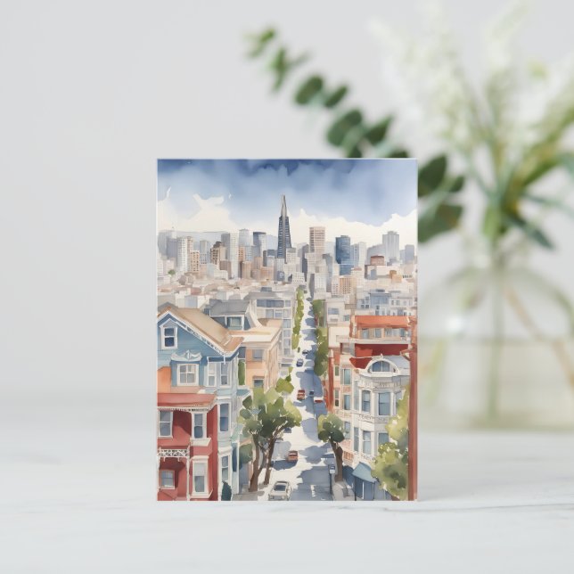 San Francisco Aquarell Postkarte (Stehend Vorderseite)