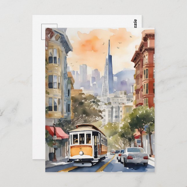 San Francisco Aquarell Postkarte (Vorne/Hinten)