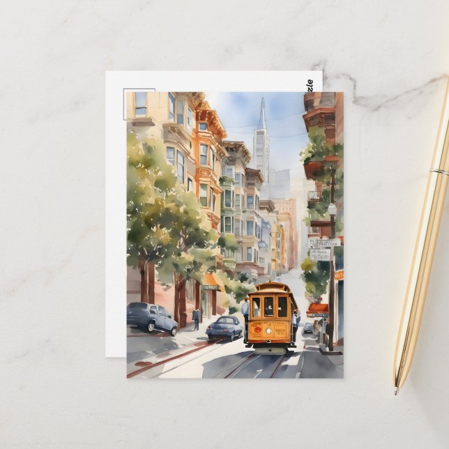 San Francisco Aquarell Postkarte (Vorderseite/Rückseite Beispiel)