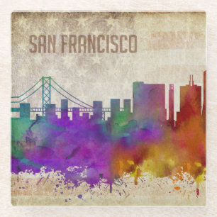 San Francisco, Aquarell-Stadt-Skyline CAs   Glasuntersetzer