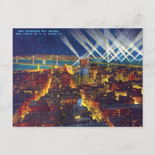 San Francisco Bay Bridge & Lights of US Fleet Postkarte (Vorderseite)