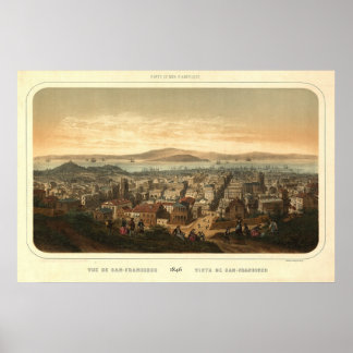 San Francisco Birdseye Panorama Karte 1846 Poster