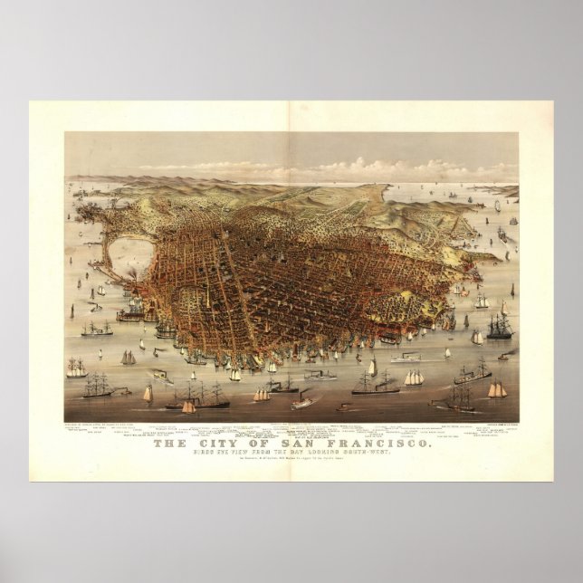 San Francisco CA 1878 Antike Panoramakarte Poster (Vorne)