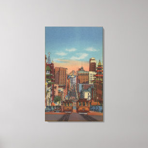 San Francisco, CA - Cable Cars fahren hoch Leinwanddruck