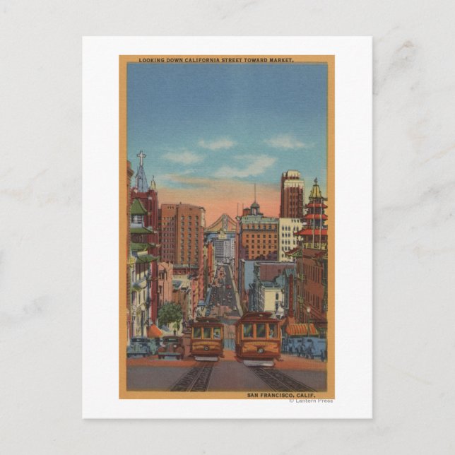 San Francisco, CA - Cable Cars fahren hoch Postkarte (Vorderseite)