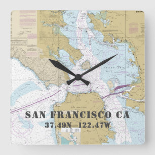 San Francisco CA Latitude Longitude Nautical Chart Quadratische Wanduhr