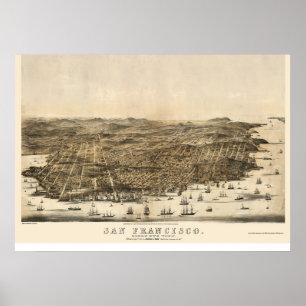 San Francisco, CA Panorama Karte - 1864 Poster