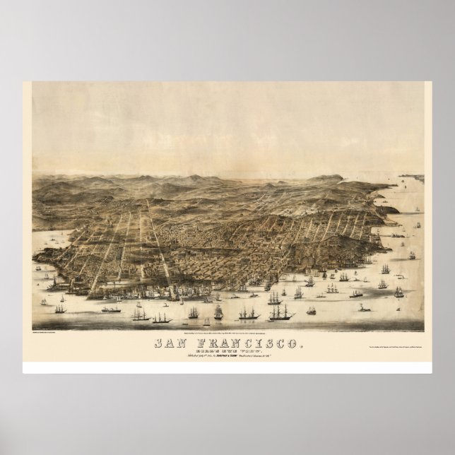 San Francisco, CA Panorama Karte - 1864 Poster (Vorne)