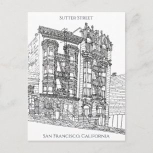 San Francisco, CA   Sutter Street Zeichnend Postkarte