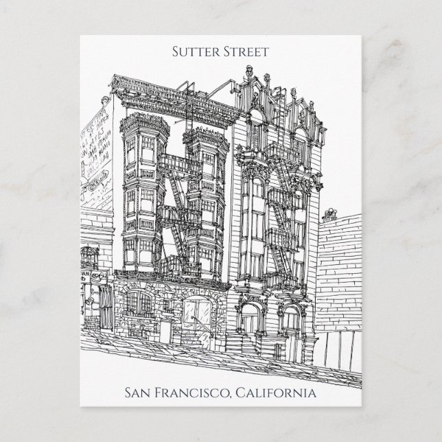 San Francisco, CA | Sutter Street Zeichnend Postkarte (Vorderseite)