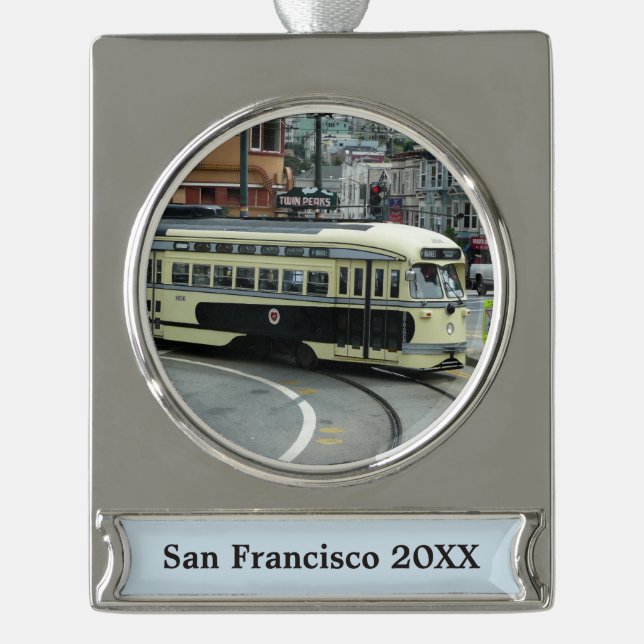 San Francisco Cable Car Banner-Ornament Silber (Vorderseite)