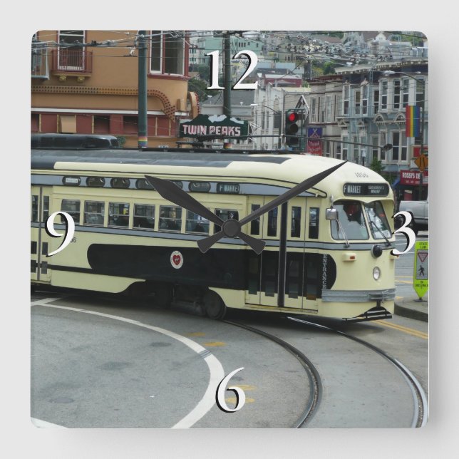 San Francisco Cable Car Quadratische Wanduhr (Vorderseite)