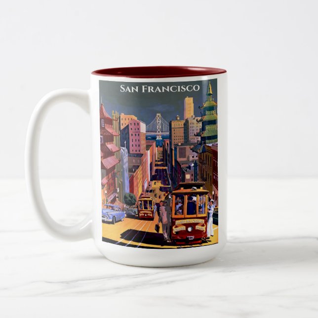 San Francisco Cable Car Retro Vintag Zweifarbige Tasse (Links)