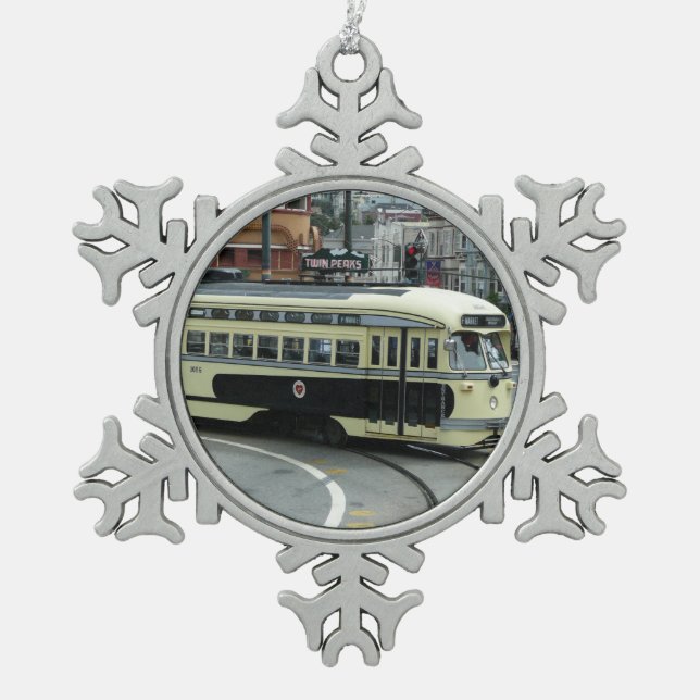 San Francisco Cable Car Schneeflocken Zinn-Ornament (Vorderseite)