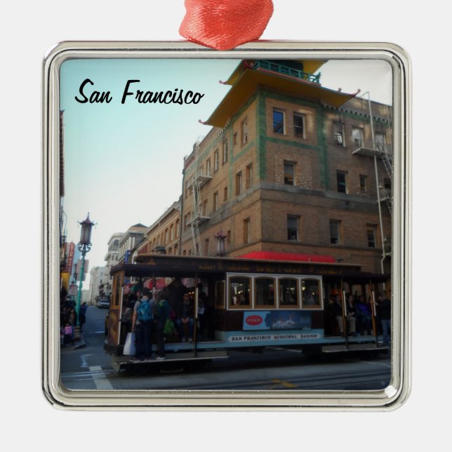 San Francisco Cable Car Silbernes Ornament (Vorne)