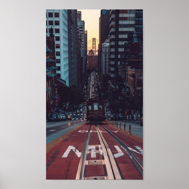 San Francisco Cable Car Sunset - Golden Gate View Poster (Vorne)