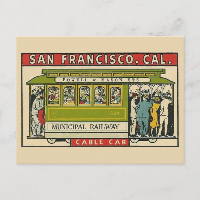 San Francisco Cable Car Vintage Reise Postkarte (Vorderseite)