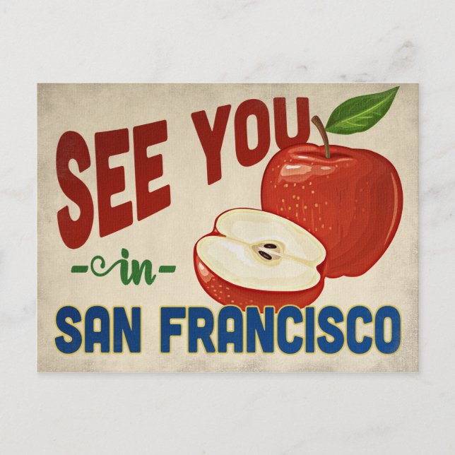San Francisco California Apple - Vintage Travel Postkarte (Vorderseite)