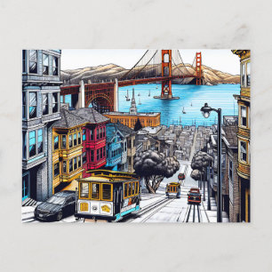 San Francisco, California Comic Book Style Art Postkarte