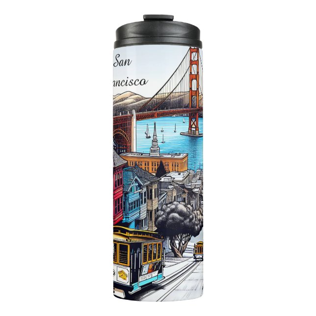 San Francisco, California Comic Book Style Art Thermosbecher (Vorderseite)