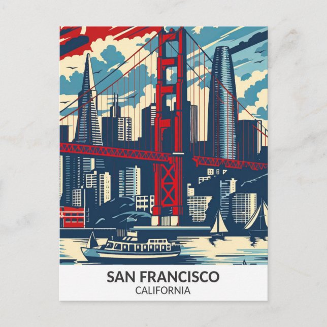San Francisco California Retro Artwork Travel Postkarte (Vorderseite)