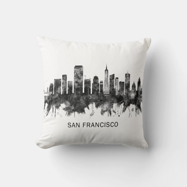 San Francisco California Skyline BW Kissen (Vorderseite)