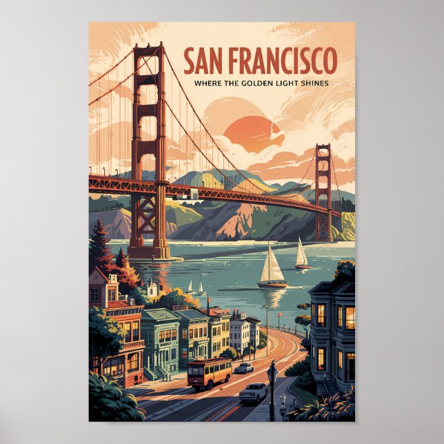 San Francisco California Skyline Travel Art Retro Poster (Vorne)