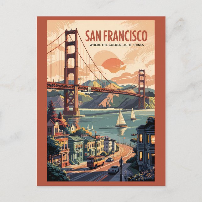 San Francisco California Skyline Travel Art Retro Postkarte (Vorderseite)