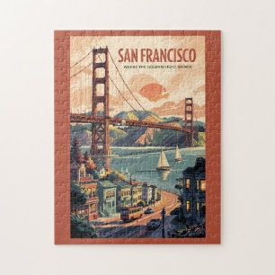 San Francisco California Skyline Travel Art Retro Puzzle