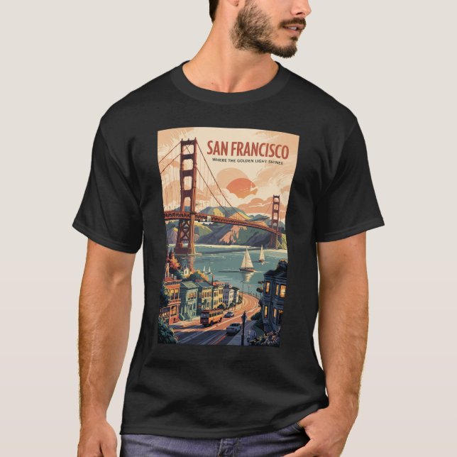 San Francisco California Skyline Travel Art Retro T-Shirt (Vorderseite)